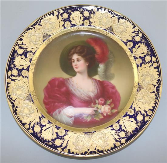 A Continental Art Nouveau cabinet plate, c.1910, painted by Sturkler, 24cm